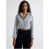 Koton Tweed Bomber Jacket with Pockets and Buttoned Shirt Collar | Shoptok.si