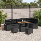 vidaXL 9-delni vrtni sofa set s blazinami črna poly ratan akacija | Shoptok.si