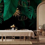  Foto tapeta - Jungle and composition - motif of green and golden leaves on a black background 500x350 | shoptok.hr