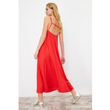 Trendyol Red Square Neck A-Line Wrap/Textured Knitted Dress Cene