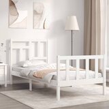 vidaXL Posteljni okvir z vzglavjem bel 90x200 cm trden les | Shoptok.si