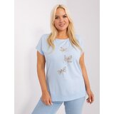 Fashion Hunters Light blue women's plus size blouse with appliqués | shoptok.hr