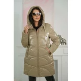 Kesi Shiny quilted jacket with large zippers beige