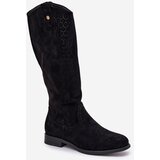 S. BARSKI Flat Heeled Boots With Perforated Pattern Black S.Barski | Shoptok.si