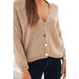Kesi Włoski Women's sweater with a V-neck and buttons camel | Shoptok.si