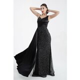 Lafaba Women's Black Thin Strap Stone Long Evening Dress cene