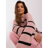 Fashion Hunters Light pink women's oversize striped sweater Cene