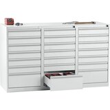 eurokraft basic Predalnik, jeklen, VxŠxG 900 x 1500 x 500 mm, 21 predalov, barva predalov svetlo siva | Shoptok.si