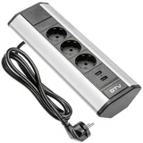 Ugaona utičnica 2x usb 1.5m alu crno-bela