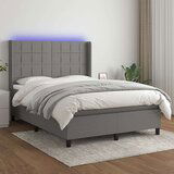  Box spring postelja z vzmetnico LED temno siva 140x200 cm blago, (20789456) Cene