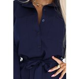 Numoco 284-4 CAMILLE Koszulowa sukienka szmizjerka z kieszeniami i wiązaniem - granatowa | Shoptok.si