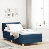 Box Spring Krevet s Madracem - Plava - 90x190 cm - Tkanina | shoptok.hr