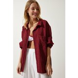 Happiness İstanbul Women's Burgundy Striped Pocket Viscose Shirt cene
