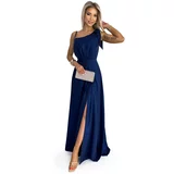 NUMOCO Women's long shiny one-shoulder dress with bow