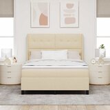  LED Box Spring Krevet s uzglavljem Krema 140 x 200 cm tkanina | shoptok.hr