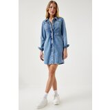  Women's Light Blue Pocket Mini Denim Dress Cene