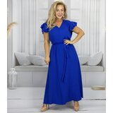 Pri Long dress tied at the waist with short sleeves with frill CELINA | shoptok.hr