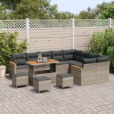 vidaXL 13-delni set vrtnih kavčev s blazinami siva poli ratan | Shoptok.si