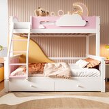 Möbrio Pogradna postelja 90x200cm in 140x200cm z lestvijo in dvema predaloma - borov les in Mdf - bela in roza, (22060440) | Shoptok.si