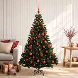  Umjetno božićno drvce s kuglicama 120 cm 150 LED lampica - Zelena 120 cm s LED-ima i crvenim lopticama | shoptok.hr