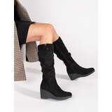 Shelvt Black suede women's wedge boots | shoptok.hr