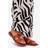 Boto Flat Slippers With Cutouts And Decoration Camel Bohalis | Shoptok.si