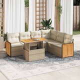 Maison Chic Seti vrtnega pohištva - Vrtna garnitura - Vrtni pohištvo set z blazinami 7-delna bež ratan/akacija, (21795737) | Shoptok.si