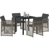 vidaXL 5 kom. blagovaonski set za vrt s jastučićima siva poli ratan, blagovaonski stol crn 80x80x73 cm staklo otporno na udarce | shoptok.hr