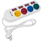 Maclean MCE229 napajalni razdelilnik, 4-vtični podaljšek + 2xUSB, s stikalom, 250VAC/10A, 2,1A 5V, 1,5m | Shoptok.si