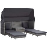 Maison Chic Raztegljiv kavč - Raztegljivi divan trosed z ležiščem in streho poli ratan siv, (21729234) Cene