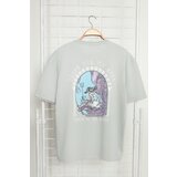 Trendyol gray men's relaxed/comfortable fit art printed 100% cotton large size t-shirt Cene