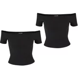 UC Ladies Women's Organic Off Shoulder Rib T-Shirt - 2 Pack Black+Black