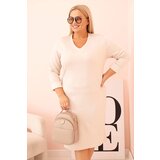 Kesi Włoski Plus Size women's dress in butter color with a V-neck and beige sleeves Cene