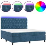 vidaXL Krevet box spring s madracem LED tamnoplavi 180x200 cm baršun | shoptok.hr
