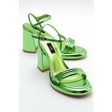 LuviShoes POSSE Women's Green Metallic Heeled Shoes Cene