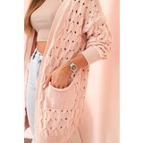 Kesi Włoski Women's openwork cardigan with pockets powder pink | shoptok.hr