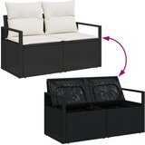 12 kom. vrtni sofa set s jastučićima crni poli ratan akacija dvosed vrtna sofa s prostorom za odlaganje i jastučićima crni poli | shoptok.hr