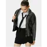 Koton Faux Leather Jacket Worn Look Zippered Shirt Collar With Pocket