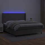 Krevet box spring s madracem LED sivi 160x200cm od umjetne kože | Eponuda.com
