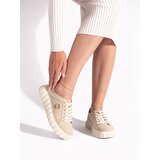 Shelvt Light beige suede leather platform shoes | shoptok.hr