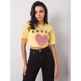 Fashion Hunters Yellow cotton T-shirt with application | shoptok.hr