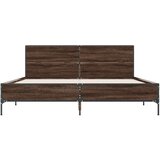 Posteljni okvir rjav hrast 120x190 cm inženirski les in kovina | Shoptok.si