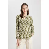 Defacto Regular Fit Crew Neck Patterned Long Sleeve Blouse