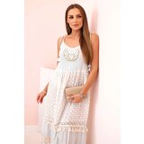 Kesi Włoski Women's boho dress with straps with embroidery and lace blue Cijene