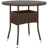 vidaXL Vrtna miza Ø80x75 cm kaljeno steklo in poli ratan rjava Cene