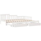 vidaXL Izvlečna dnevna postelja s predali bela 90x200cm trdna borovina, (21303645) Cene