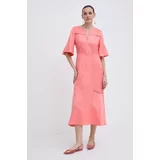 Boss Obleka iz mešanice lana roza barva, 50512807