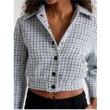 Koton Tweed Bomber Jacket with Pockets and Buttoned Shirt Collar | Shoptok.si