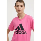 Adidas Bombažna kratka majica ženska, roza barva, IR5413