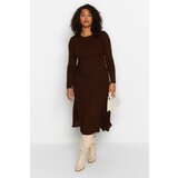 Trendyol Curve Plus Size Dress - Brown - A-line Cene